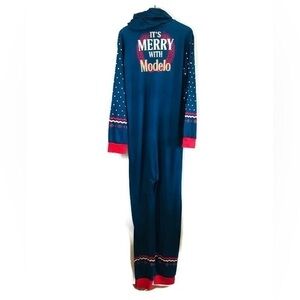 Modelo Brewing Holiday Jumpsuit Blue Red Christmas Union Suit Unisex size Medium